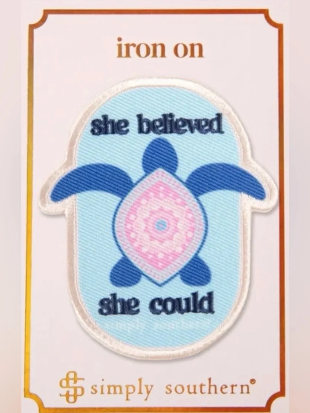 Simply Southern Blue Pink Turtle Iron-On Patch